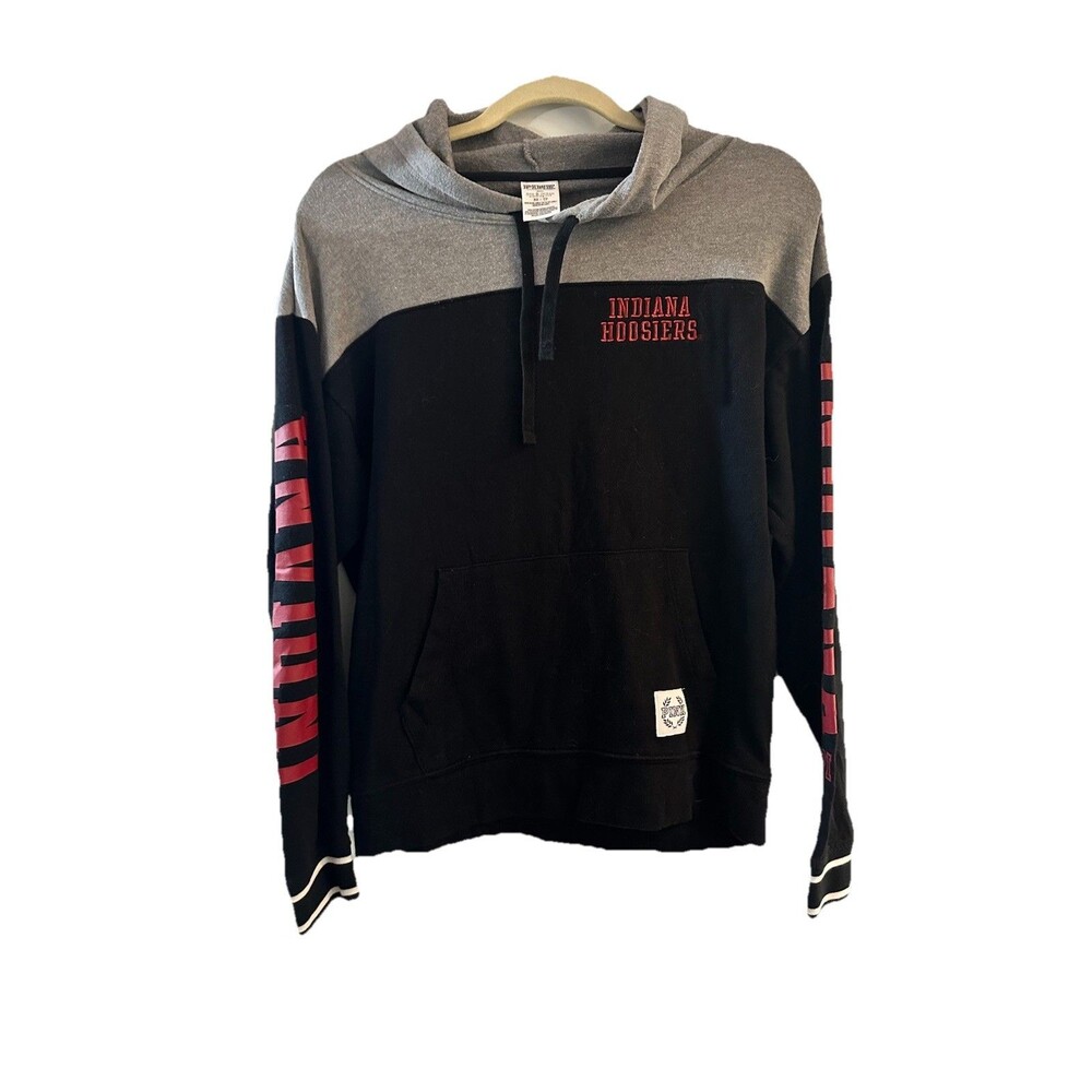 Victoria’s Secret PINK IU Indiana Hoosiers Gray & Black Hoodie Sweatshirt Sz XS